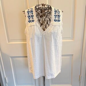 Calypso St. Barth Embroidered White Sleeveless Top